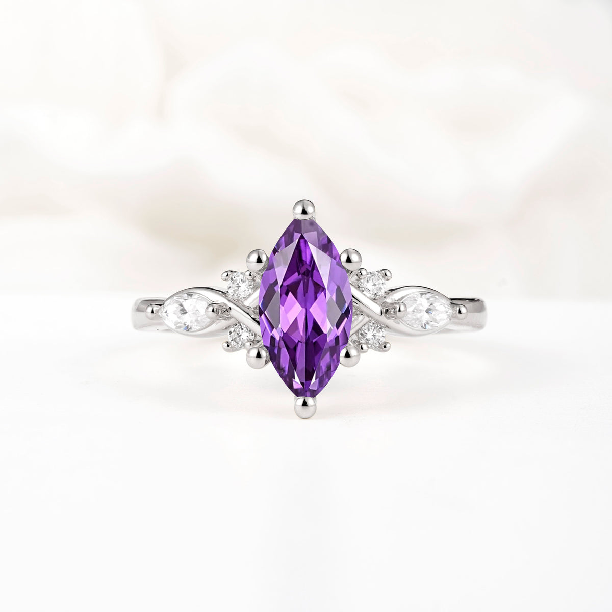 Classic Marquise Cut Side Accent Twisted Shank Amethyst Engagement Ring - Additional view