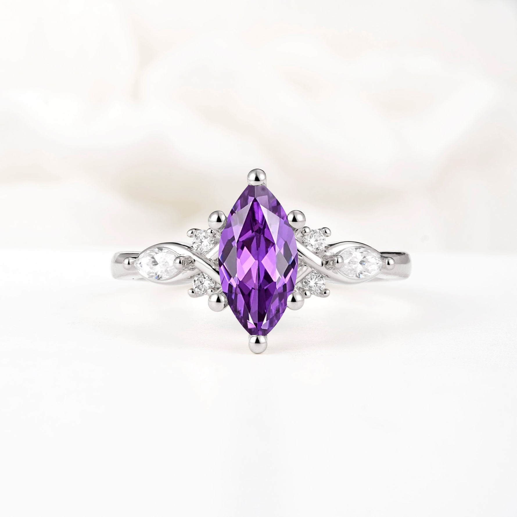 Classic Marquise Cut Side Accent Twisted Shank Amethyst Engagement Ring - Additional view