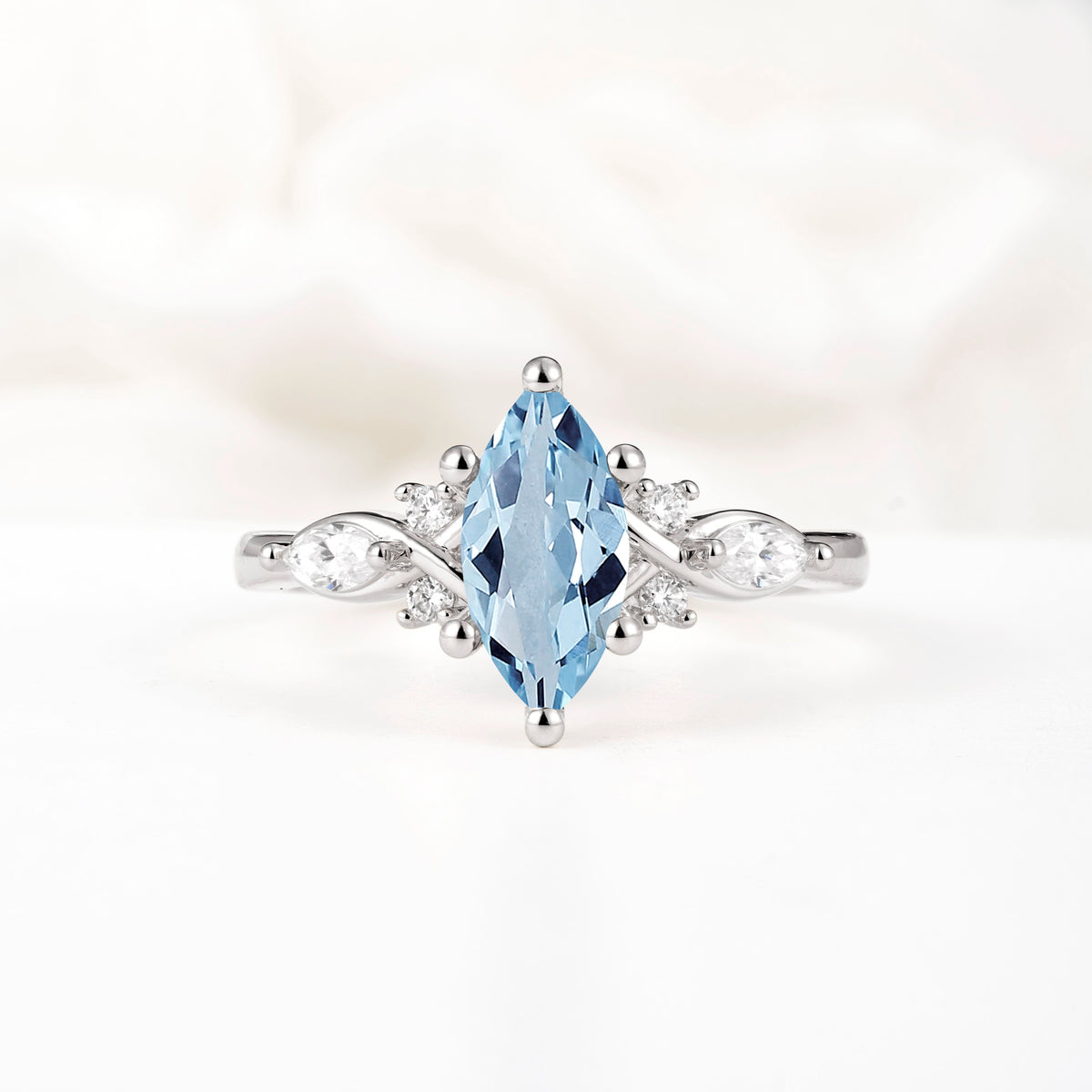 Classic Marquise Cut Side Accent Twisted Shank Aquamarine Engagement Ring - Additional view