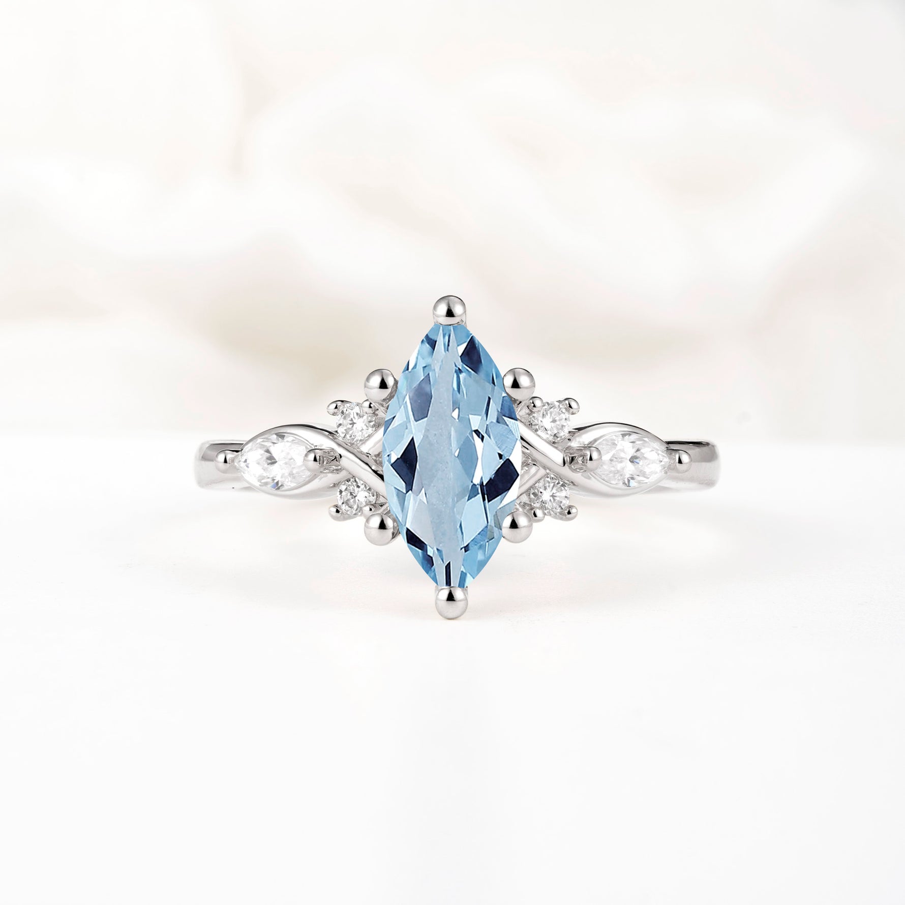 Classic Marquise Cut Side Accent Twisted Shank Aquamarine Engagement Ring - Additional view
