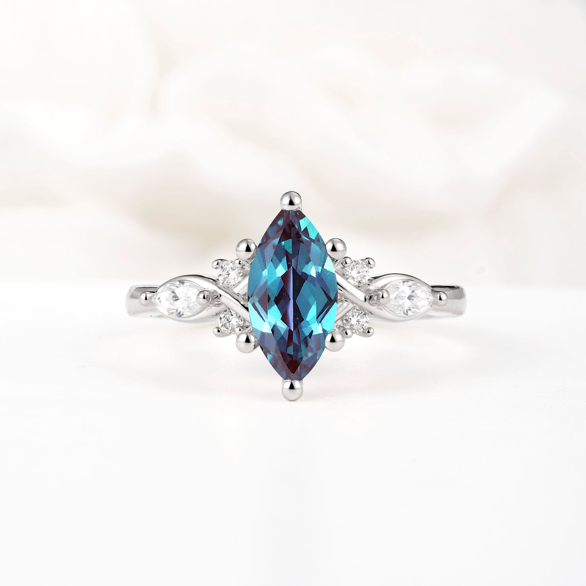 Classic Marquise Cut Side Accent Twisted Shank Alexandrite Engagement Ring - Additional view