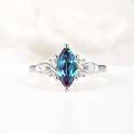 Classic Marquise Cut Side Accent Twisted Shank Alexandrite Engagement Ring - Additional view