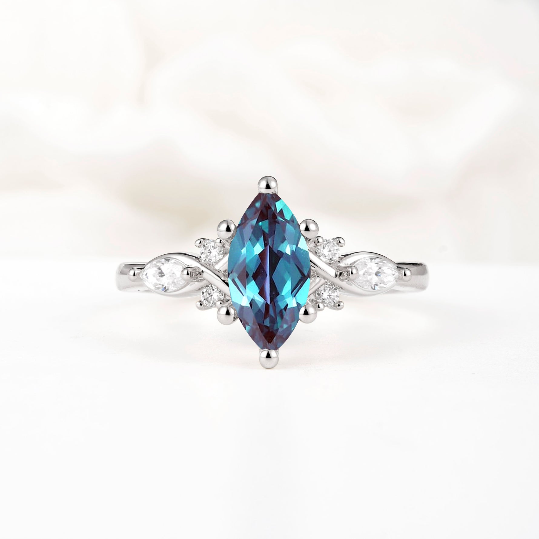 Classic Marquise Cut Side Accent Twisted Shank Alexandrite Engagement Ring - Additional view