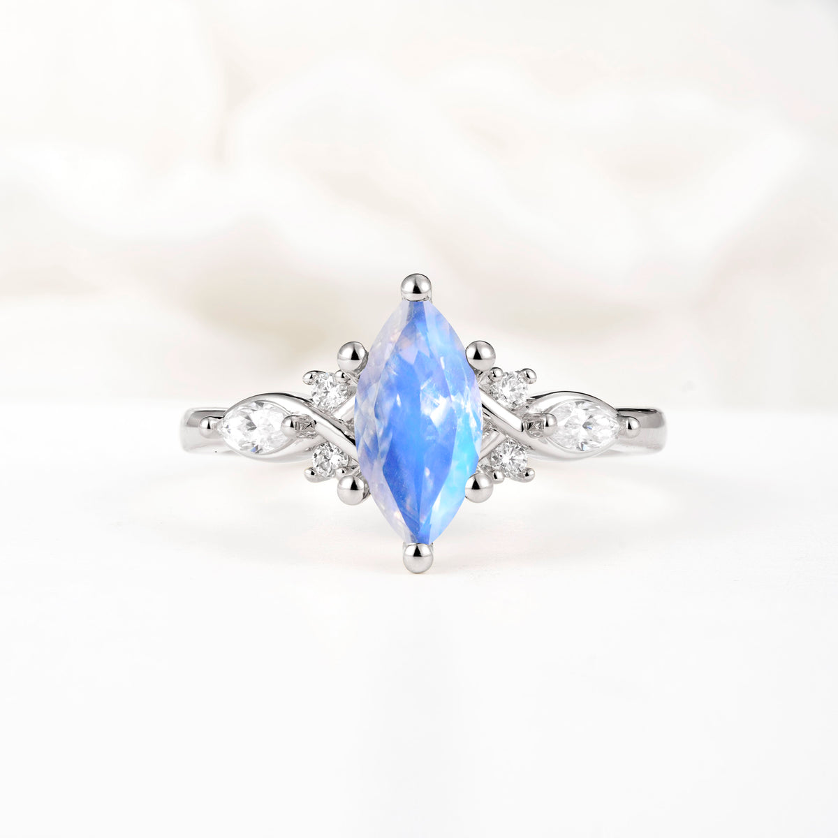 Classic Marquise Cut Side Accent Twisted Shank Moonstone Engagement Ring - Additional view