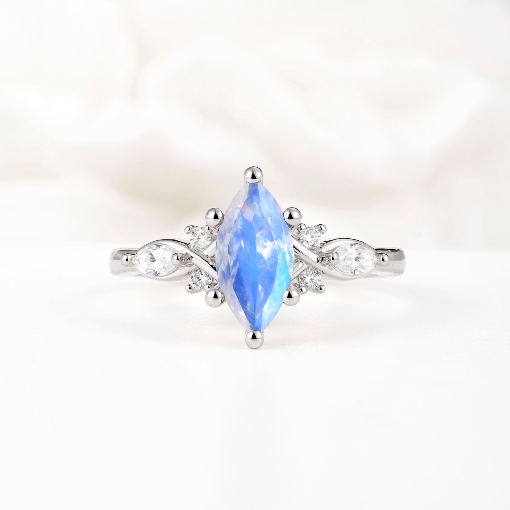 Classic Marquise Cut Side Accent Twisted Shank Moonstone Engagement Ring - Additional view