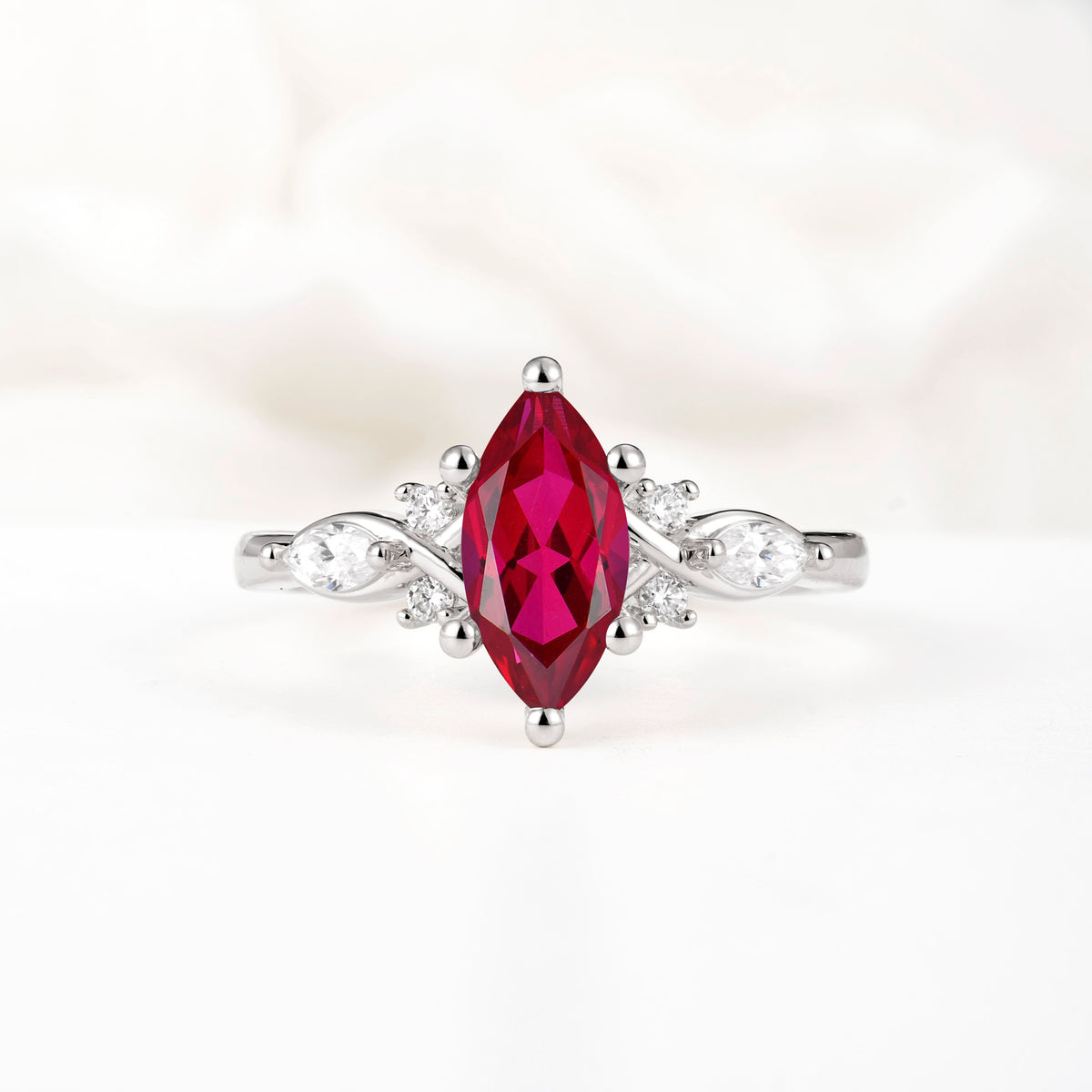 Classic Marquise Cut Side Accent Twisted Shank Ruby Engagement Ring - Additional view
