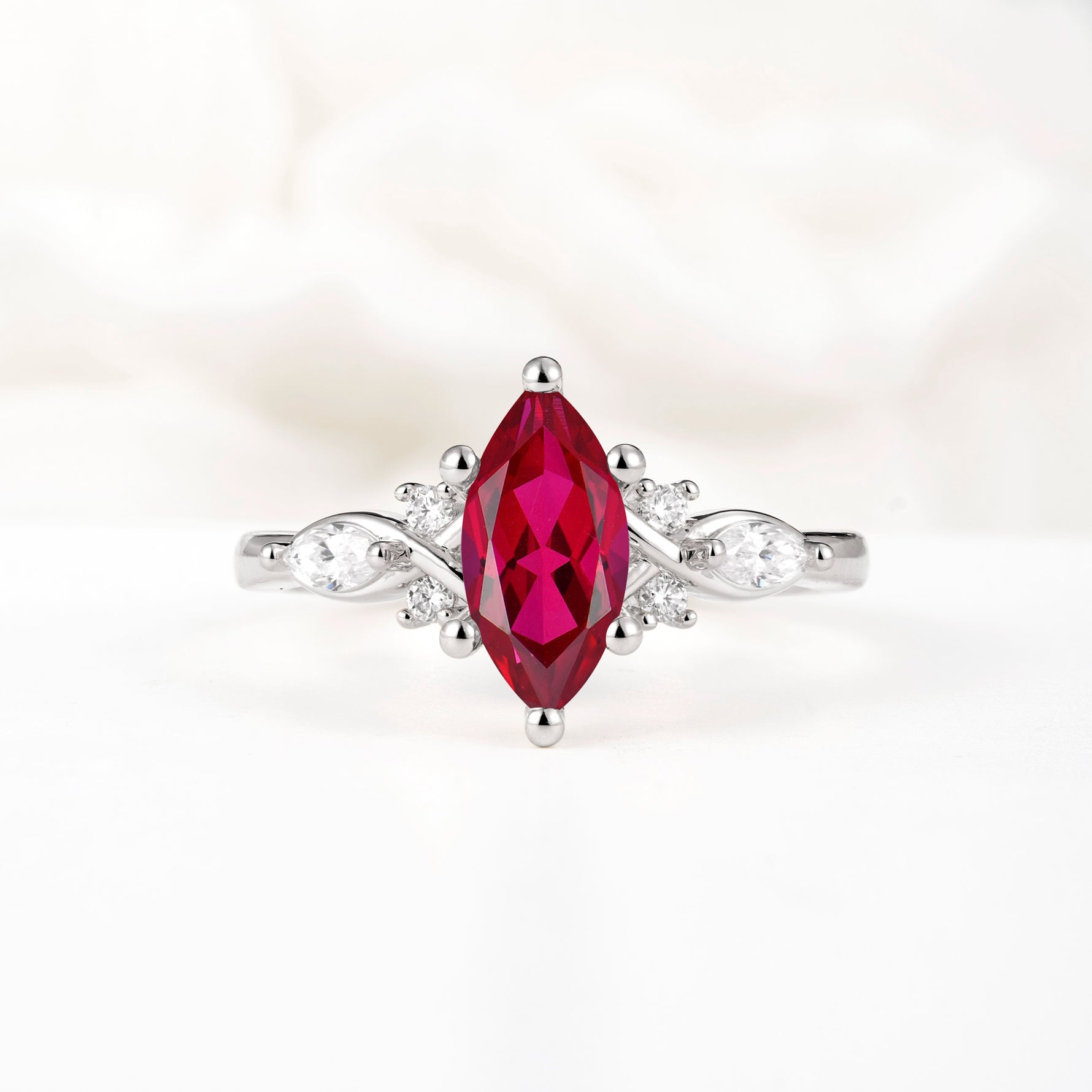 Classic Marquise Cut Side Accent Twisted Shank Ruby Engagement Ring - Additional view