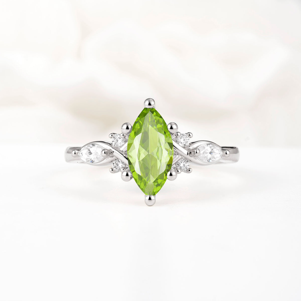 Classic Marquise Cut Side Accent Twisted Shank Peridot Engagement Ring - Additional view