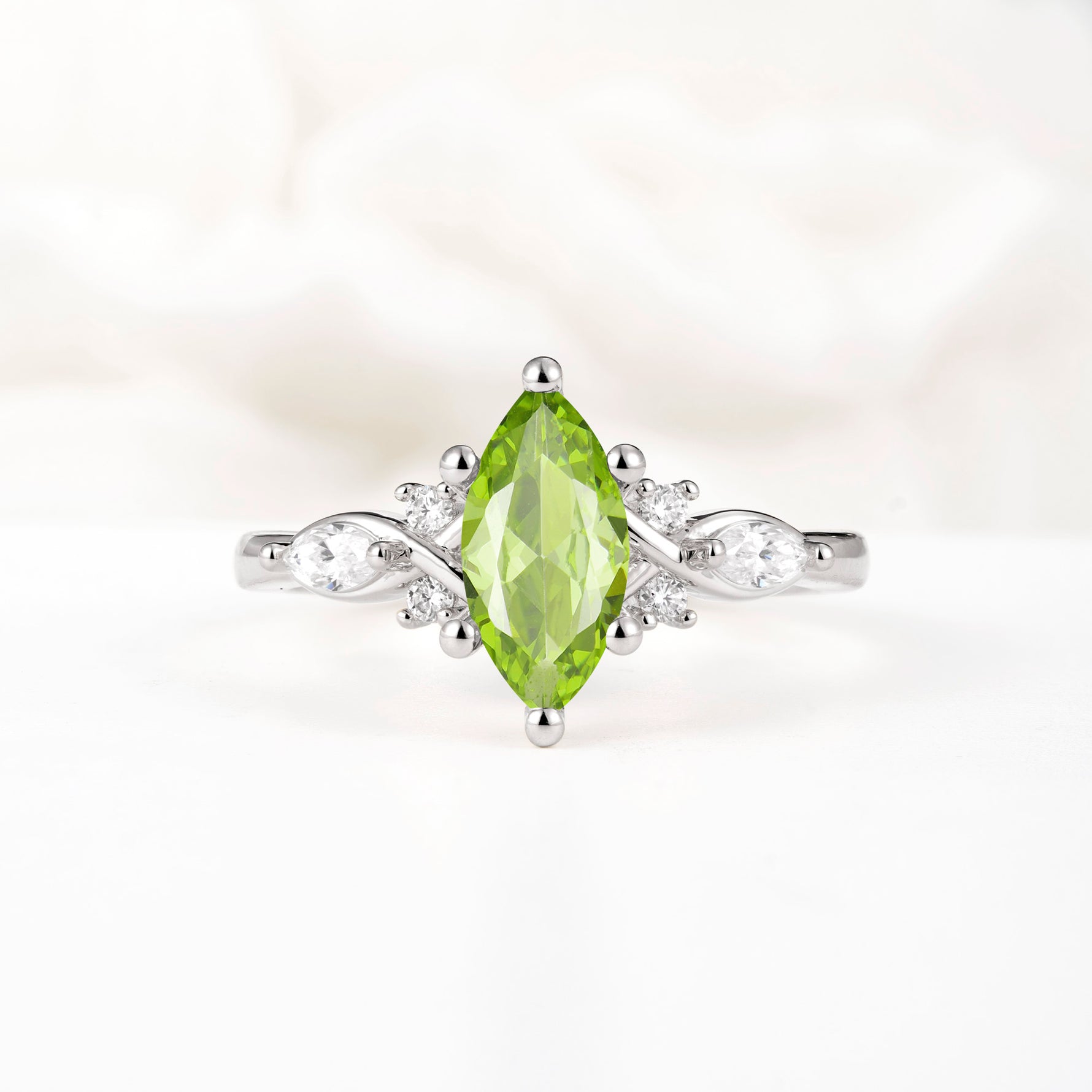 Classic Marquise Cut Side Accent Twisted Shank Peridot Engagement Ring - Additional view
