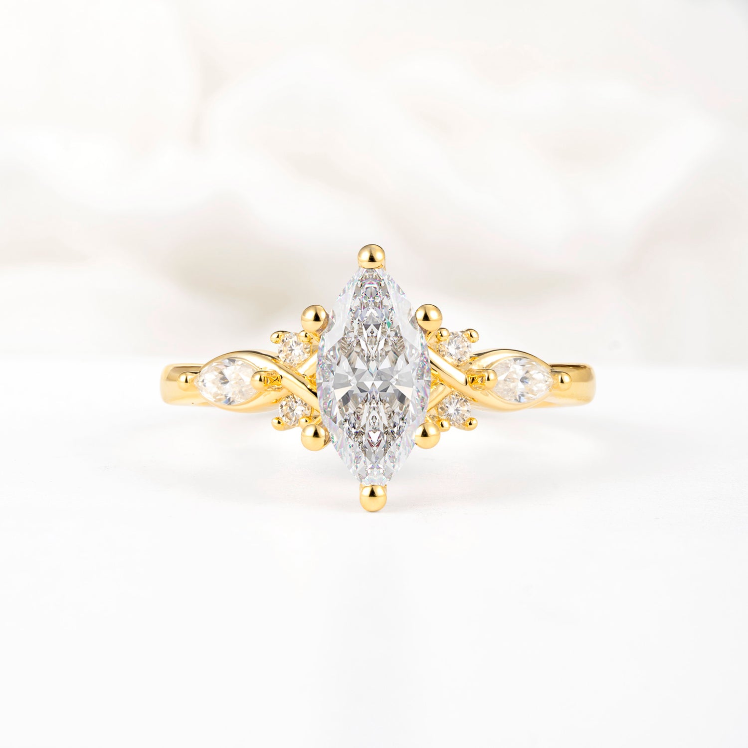 Classic Marquise Cut Side Accent Twisted Shank Moissanite Engagement Ring - Additional view