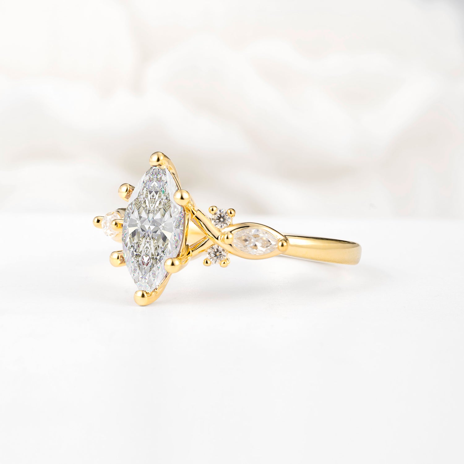 Classic Marquise Cut Side Accent Twisted Shank Moissanite Engagement Ring - Additional view