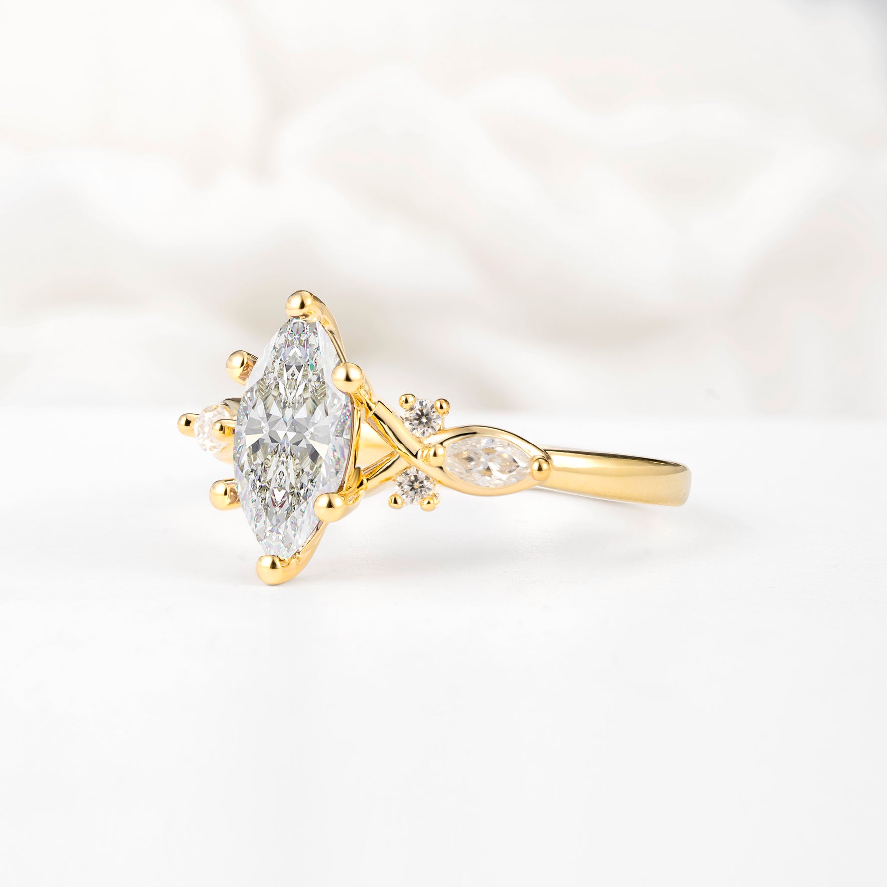 Classic Marquise Cut Side Accent Twisted Shank Moissanite Engagement Ring - Additional view