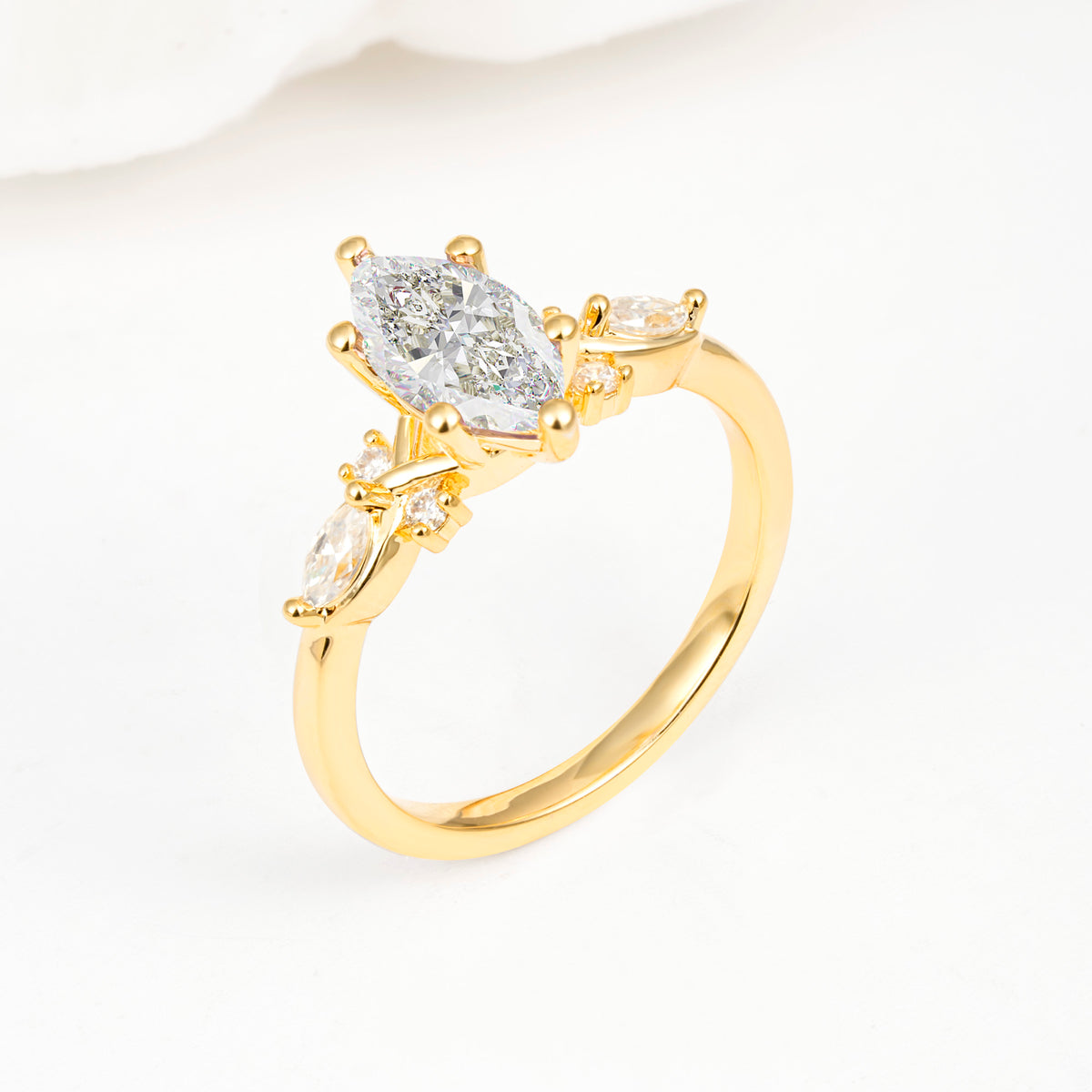 Classic Marquise Cut Side Accent Twisted Shank Moissanite Engagement Ring - Additional view