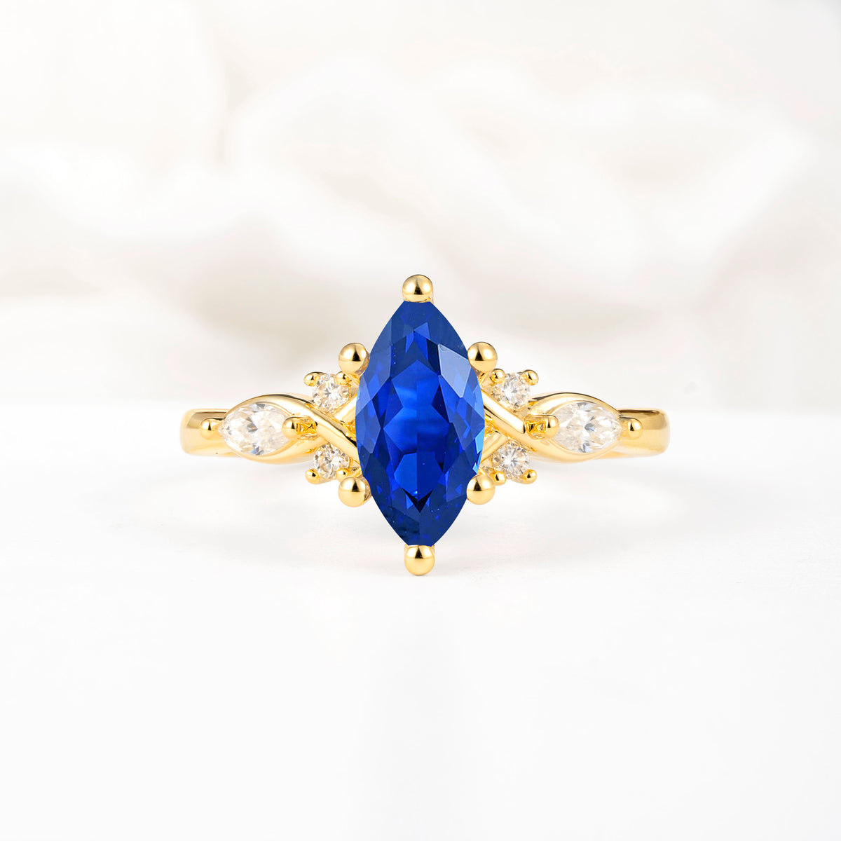 Classic Marquise Cut Side Accent Twisted Shank Sapphire Engagement Ring - Additional view