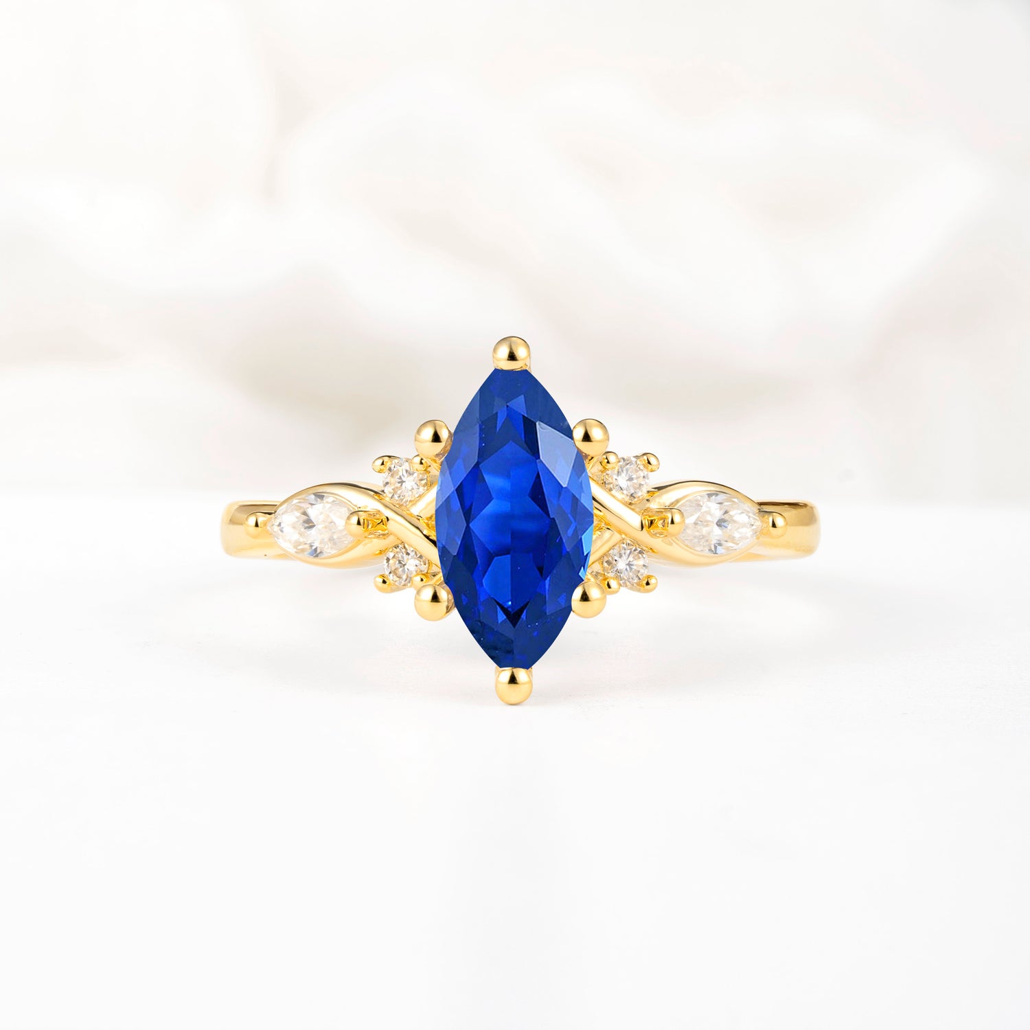 Classic Marquise Cut Side Accent Twisted Shank Sapphire Engagement Ring - Additional view