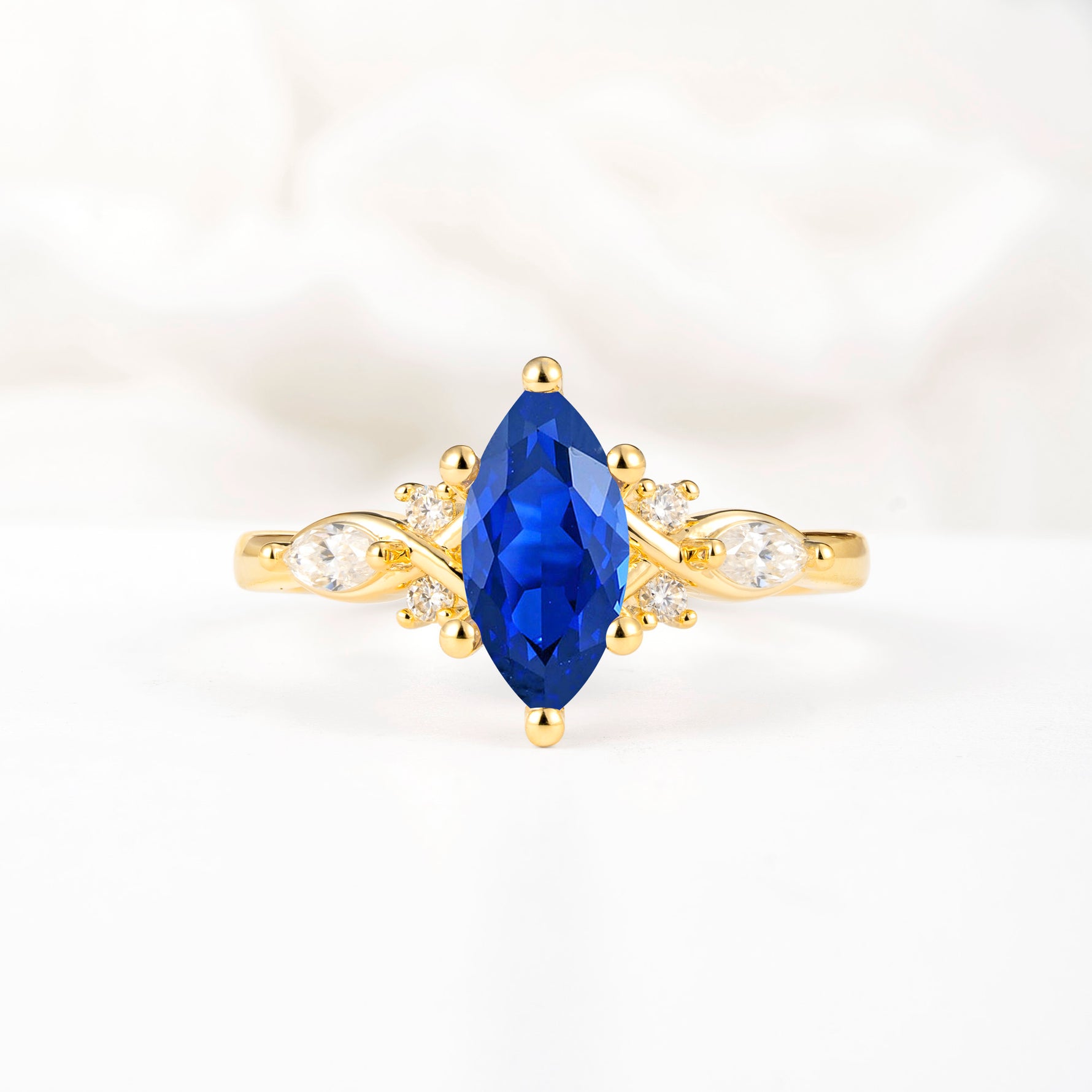Classic Marquise Cut Side Accent Twisted Shank Sapphire Engagement Ring - Additional view