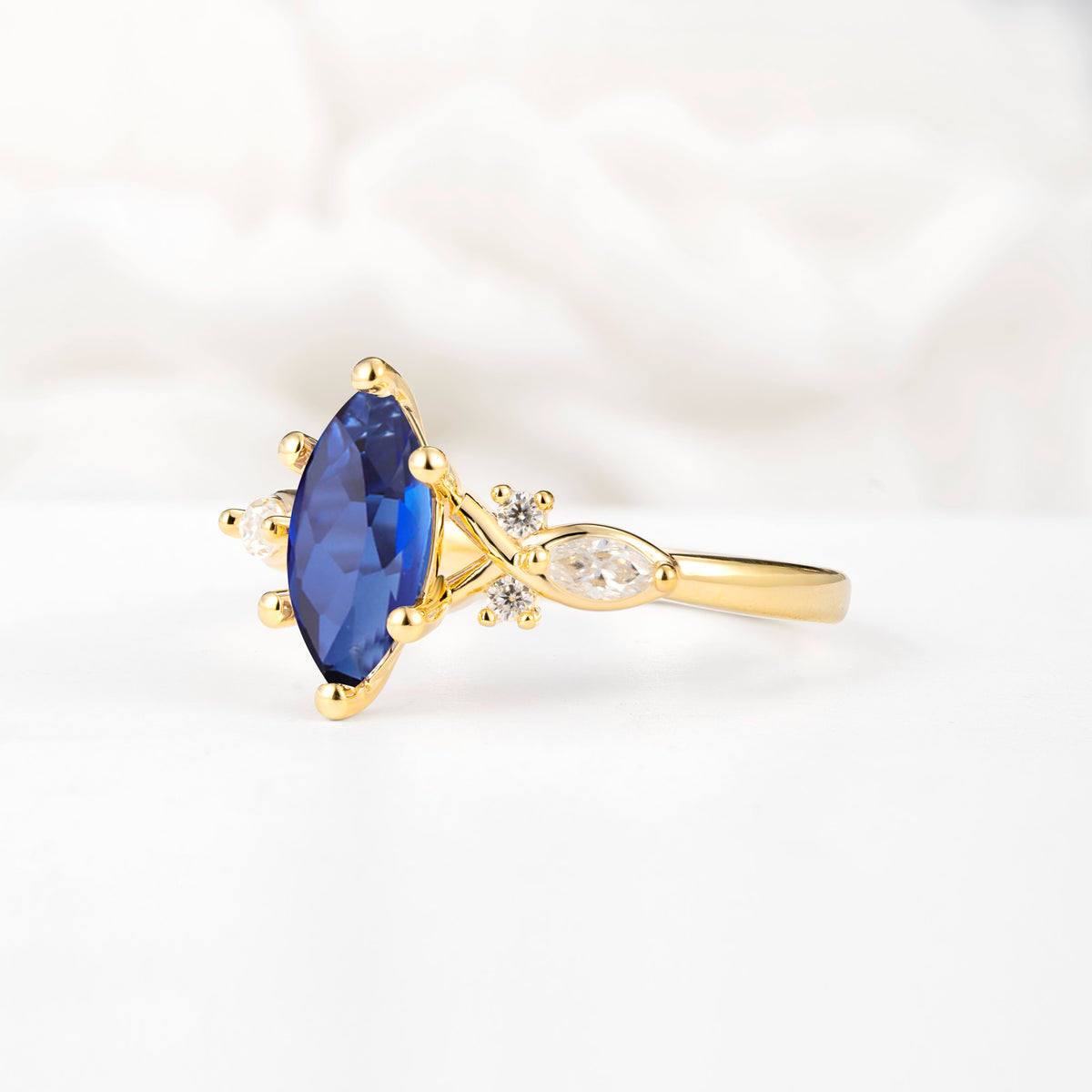 Classic Marquise Cut Side Accent Twisted Shank Sapphire Engagement Ring - Additional view