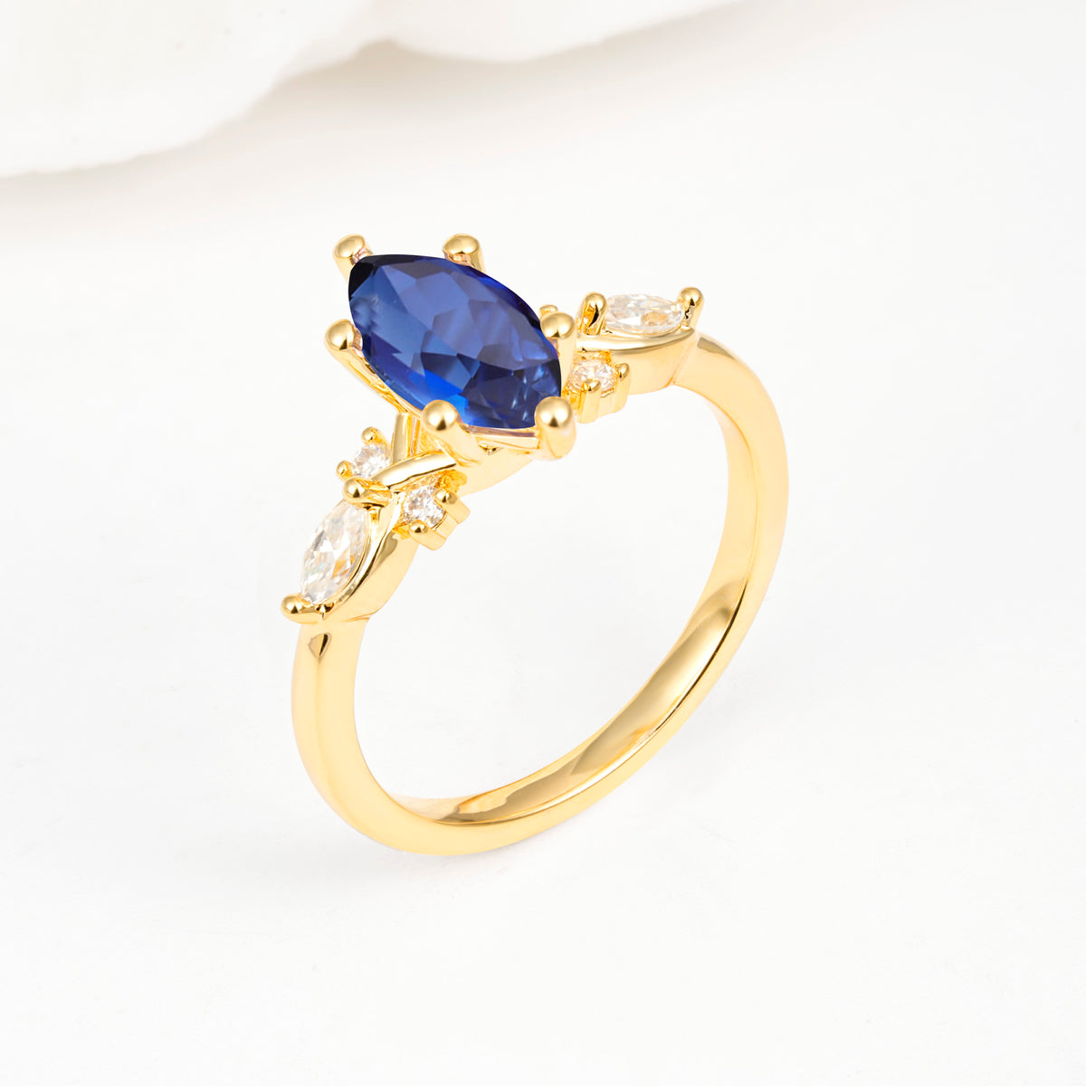 Classic Marquise Cut Side Accent Twisted Shank Sapphire Engagement Ring - Additional view