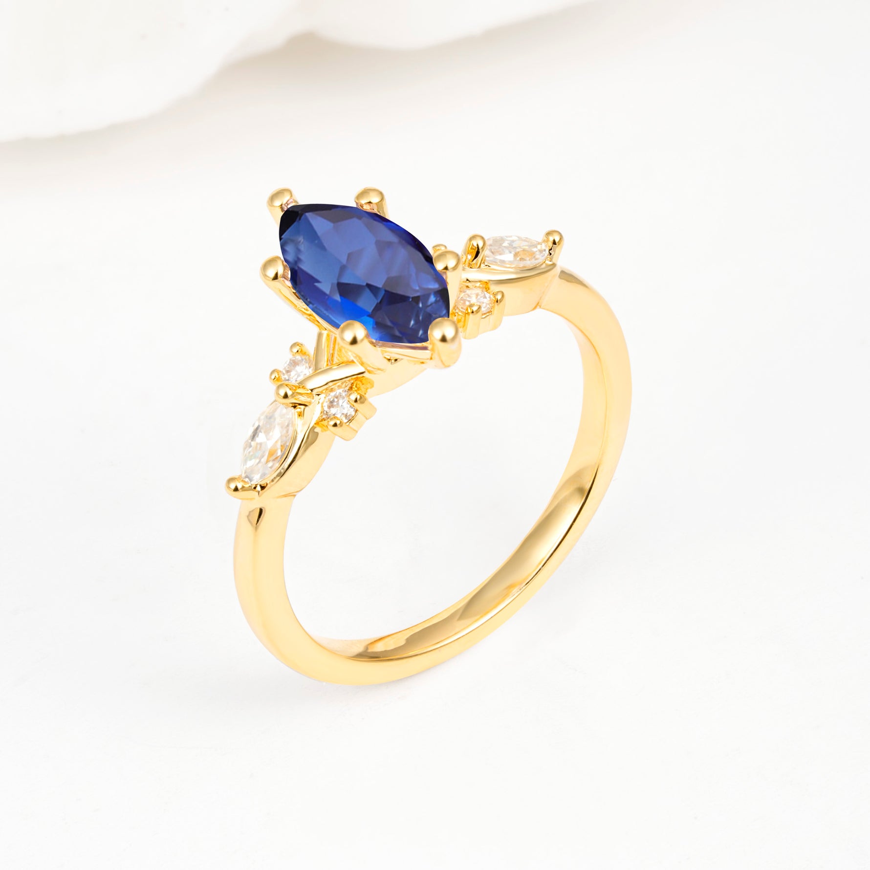 Classic Marquise Cut Side Accent Twisted Shank Sapphire Engagement Ring - Additional view