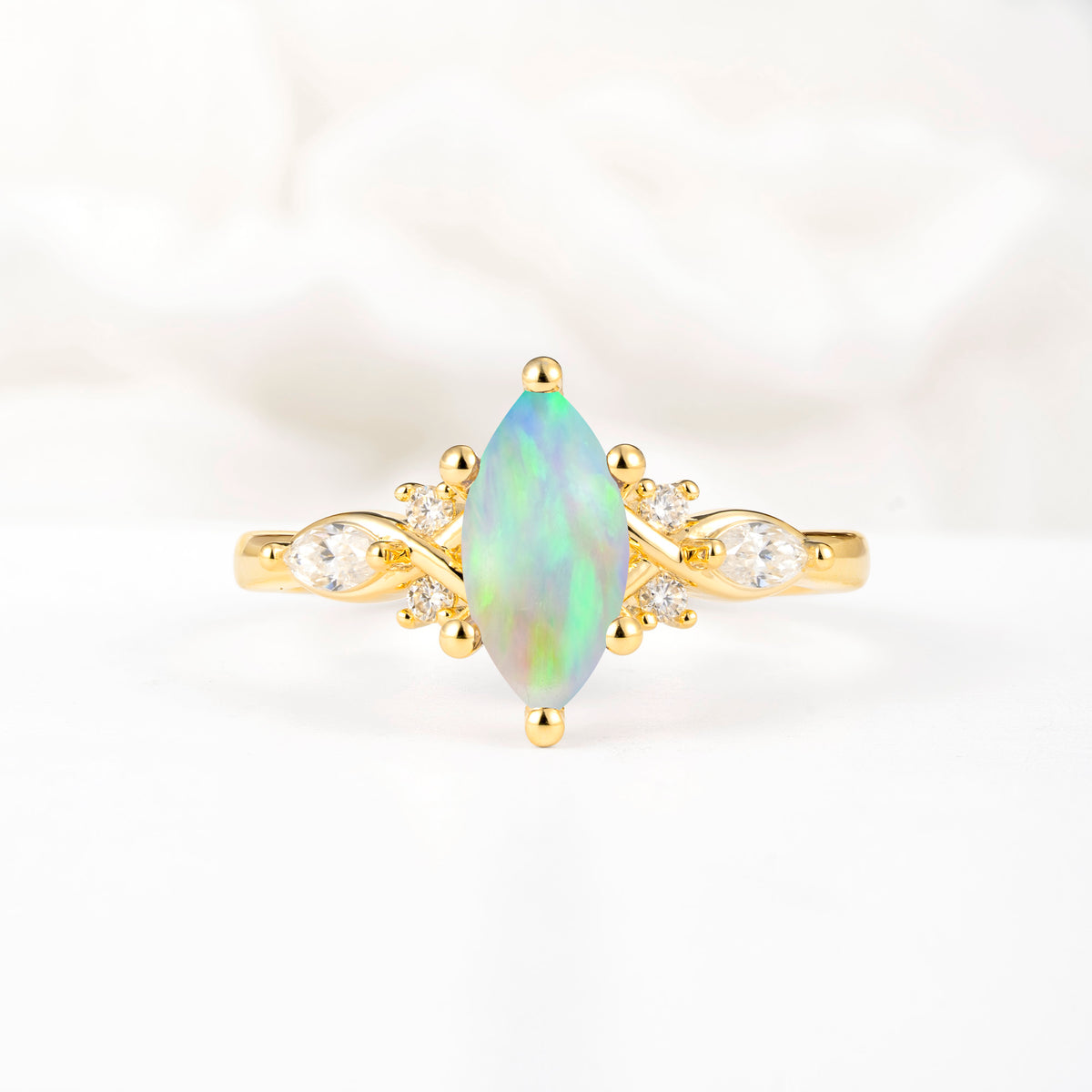 Classic Marquise Cut Side Accent Twisted Shank Fire Opal Engagement Ring - Additional view