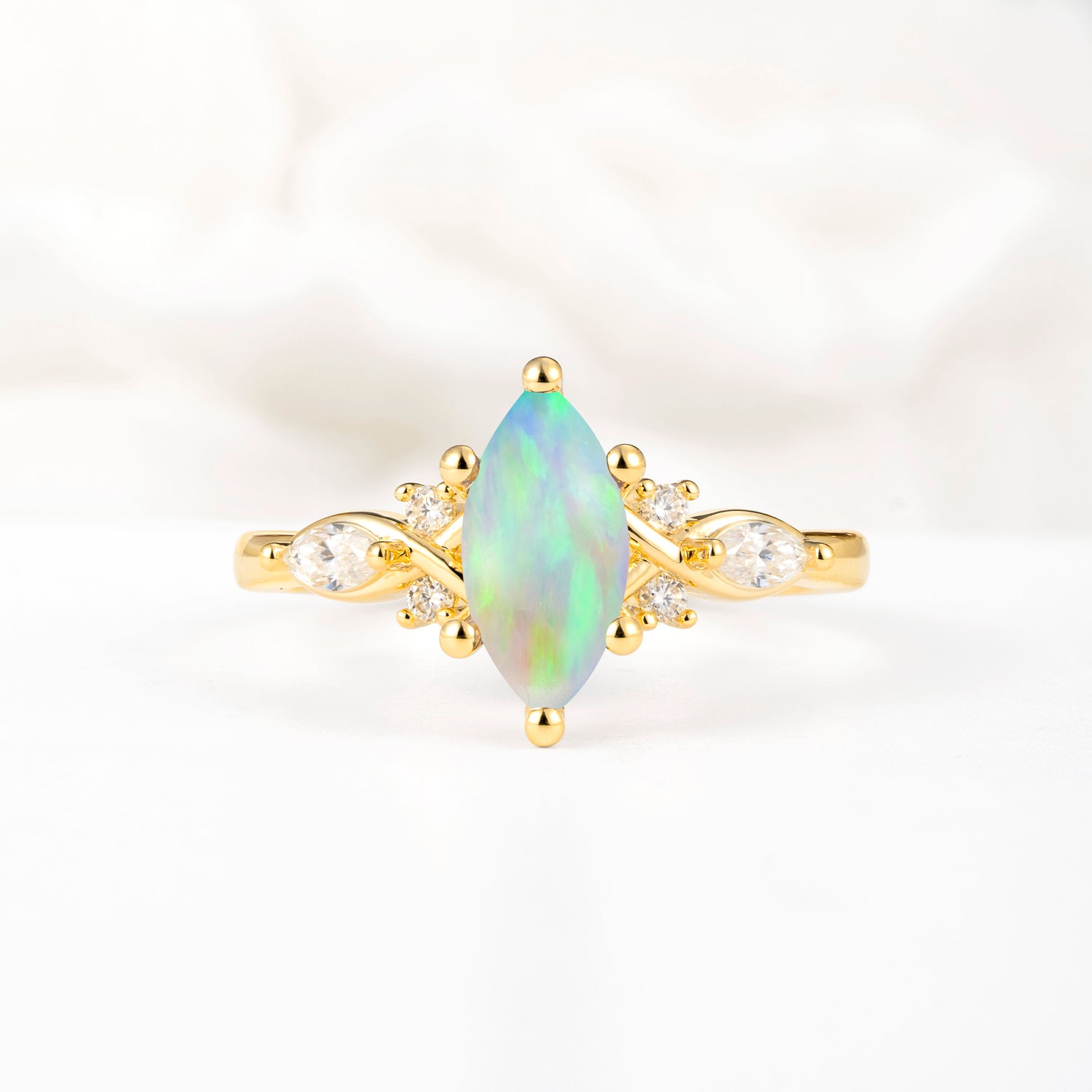 Classic Marquise Cut Side Accent Twisted Shank Fire Opal Engagement Ring - Additional view