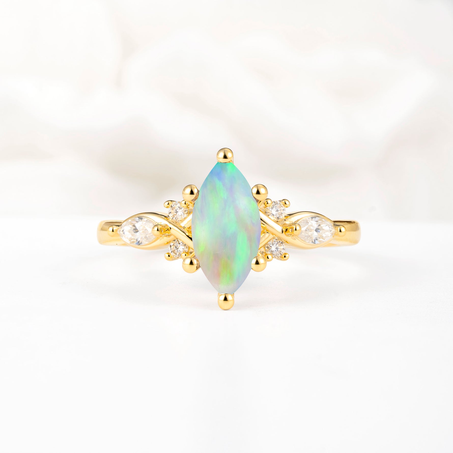 Classic Marquise Cut Side Accent Twisted Shank Fire Opal Engagement Ring - Additional view