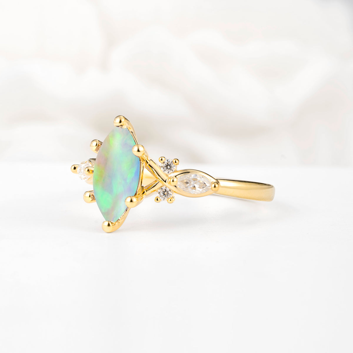 Classic Marquise Cut Side Accent Twisted Shank Fire Opal Engagement Ring - Additional view