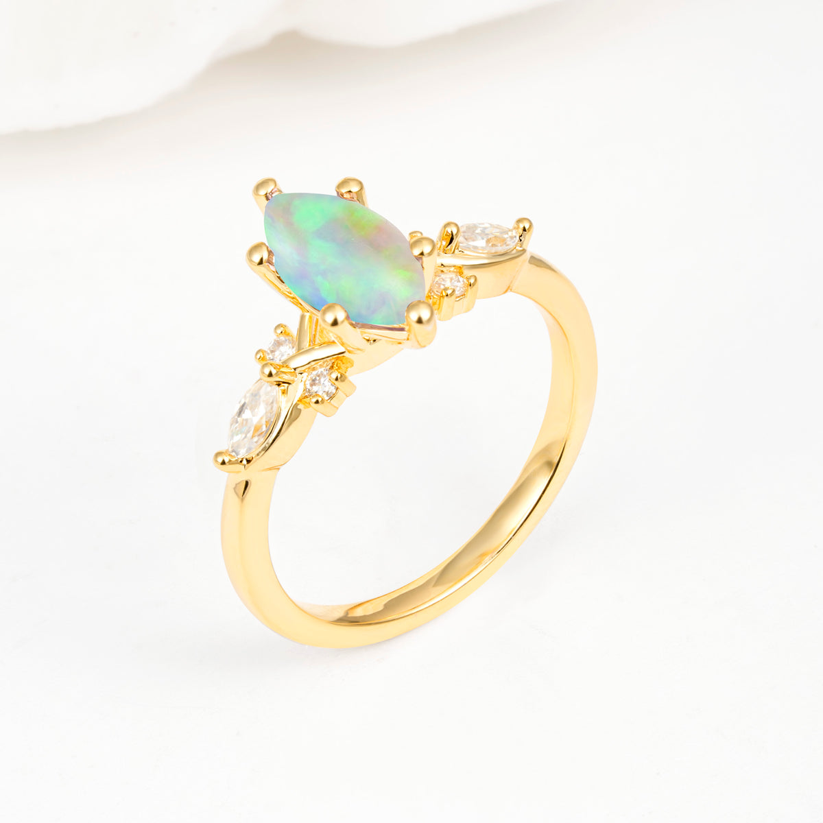 Classic Marquise Cut Side Accent Twisted Shank Fire Opal Engagement Ring - Additional view