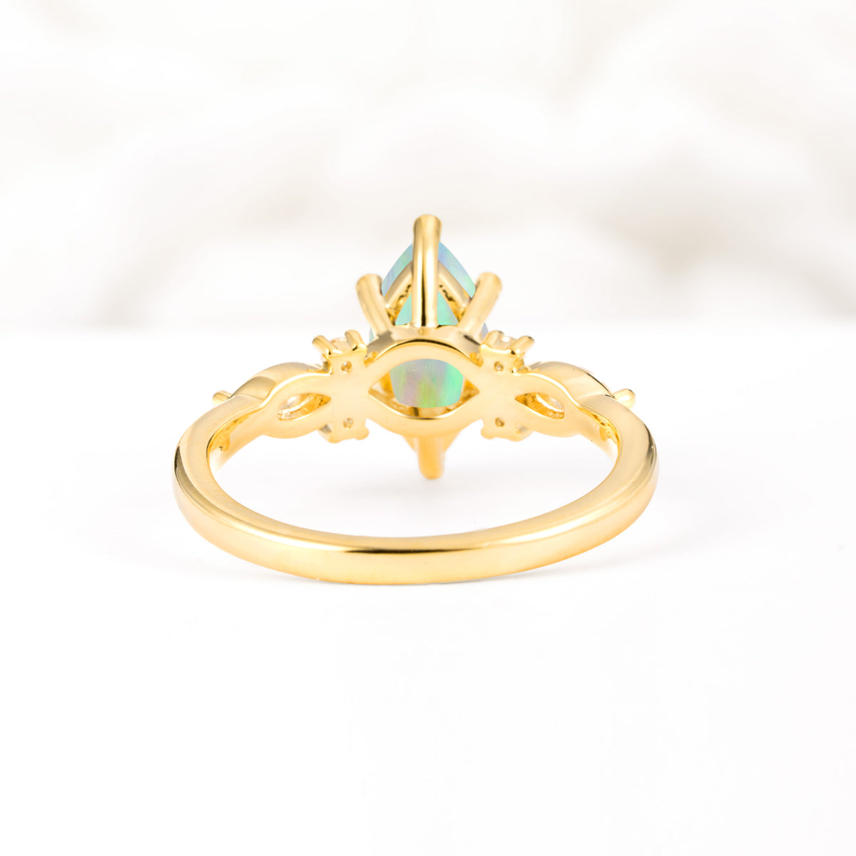 Classic Marquise Cut Side Accent Twisted Shank Fire Opal Engagement Ring - Additional view