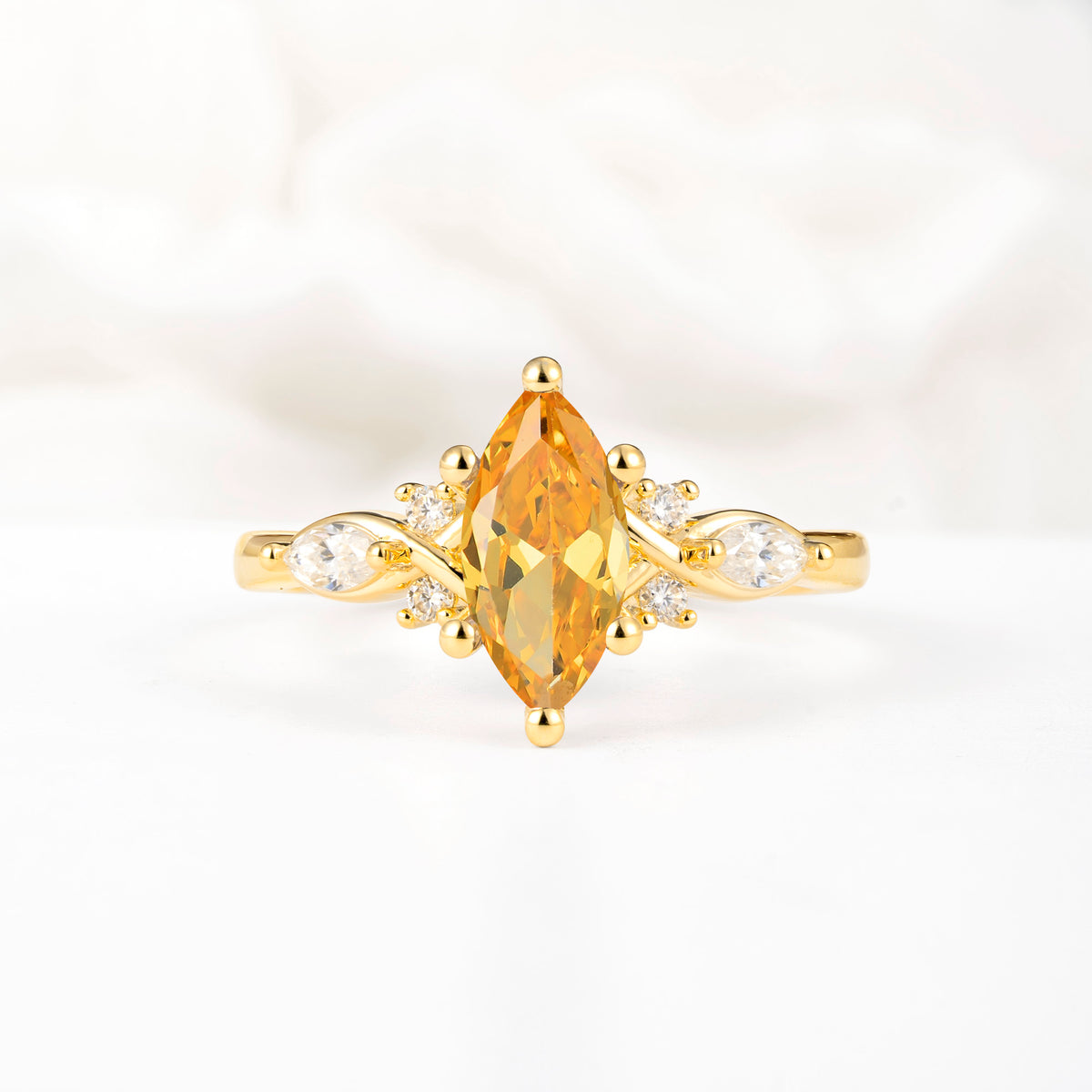 Classic Marquise Cut Side Accent Twisted Shank Citrine Engagement Ring - Additional view