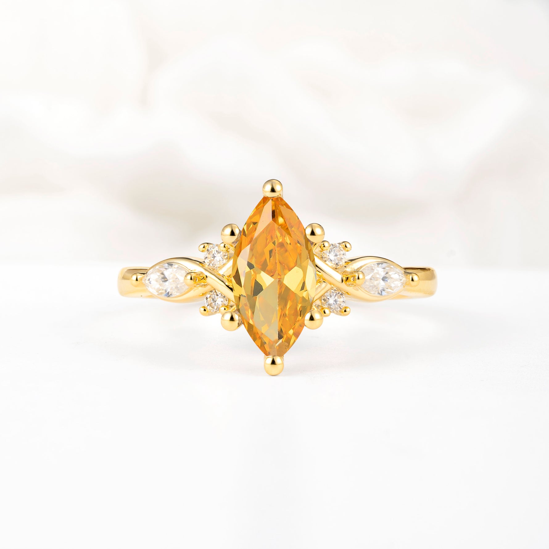 Classic Marquise Cut Side Accent Twisted Shank Citrine Engagement Ring - Additional view