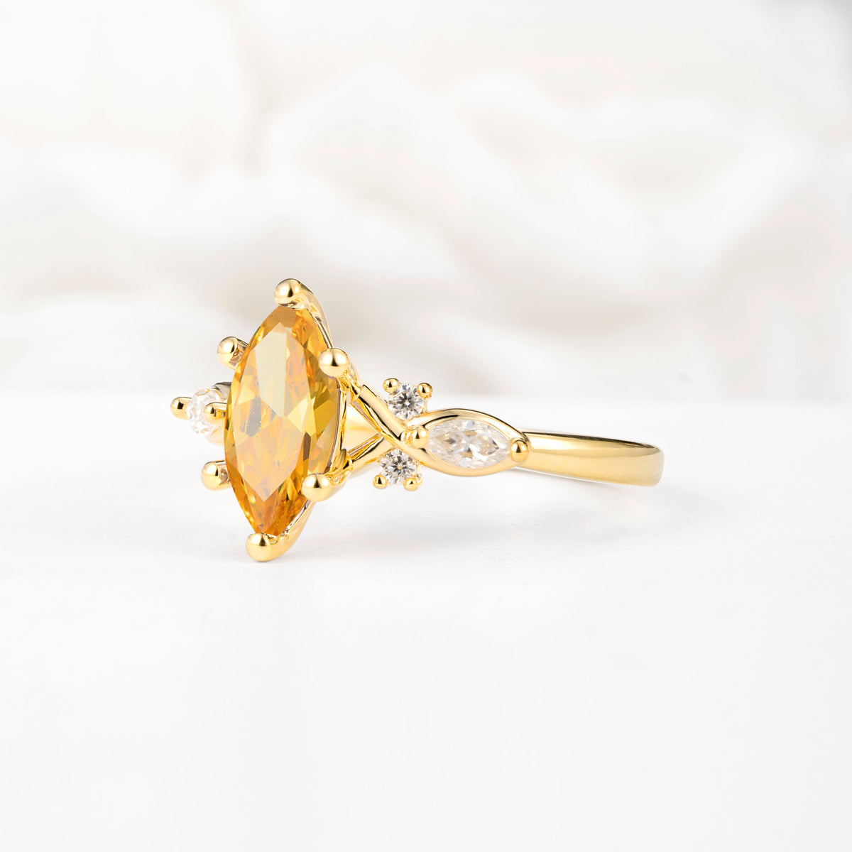 Classic Marquise Cut Side Accent Twisted Shank Citrine Engagement Ring - Additional view
