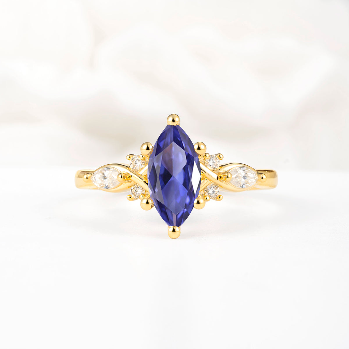 Classic Marquise Cut Side Accent Twisted Shank Tanzanite Engagement Ring - Additional view