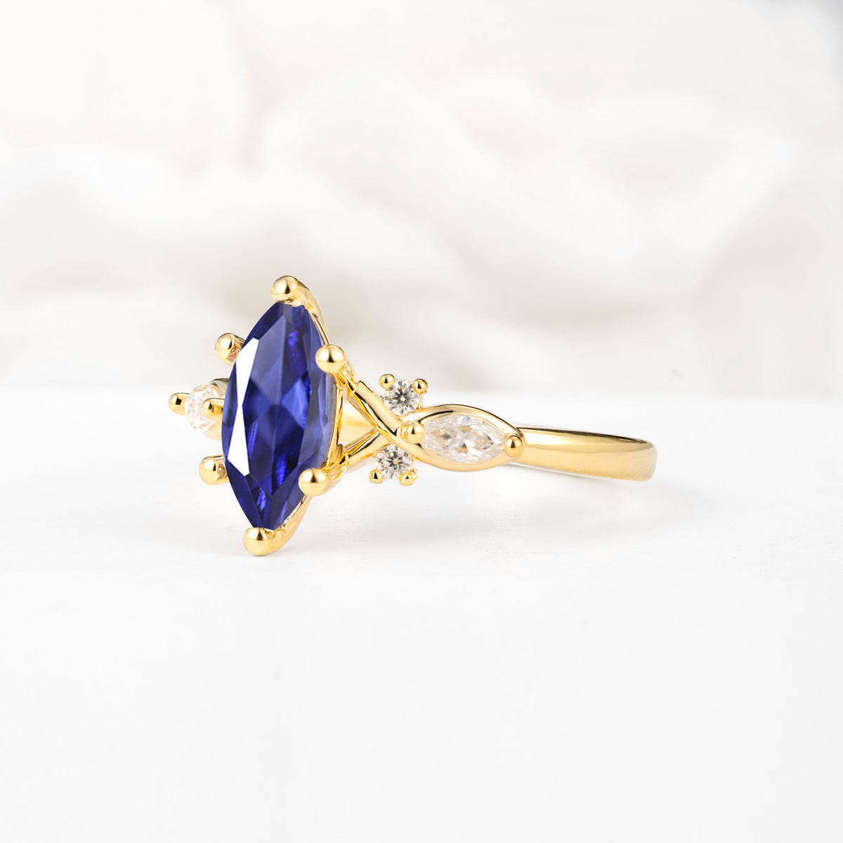 Classic Marquise Cut Side Accent Twisted Shank Tanzanite Engagement Ring - Additional view