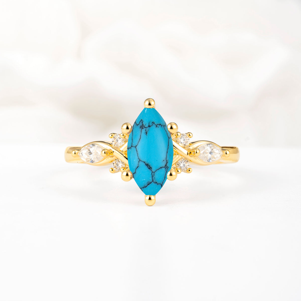 Classic Marquise Cut Side Accent Twisted Shank Turquoise Engagement Ring - Additional view