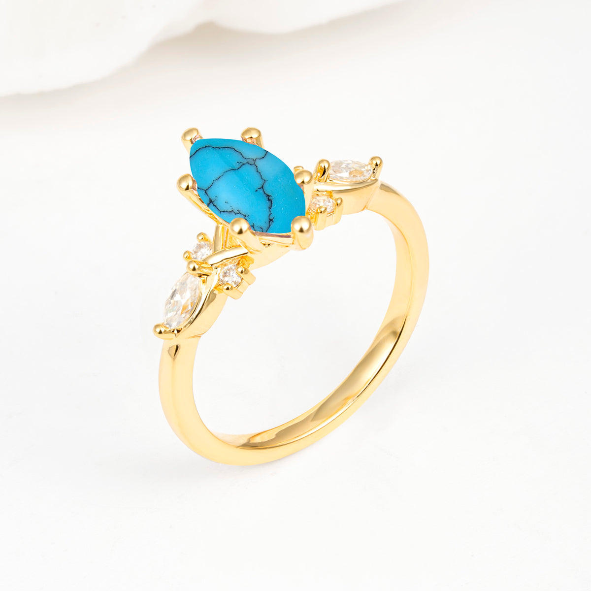 Classic Marquise Cut Side Accent Twisted Shank Turquoise Engagement Ring - Additional view