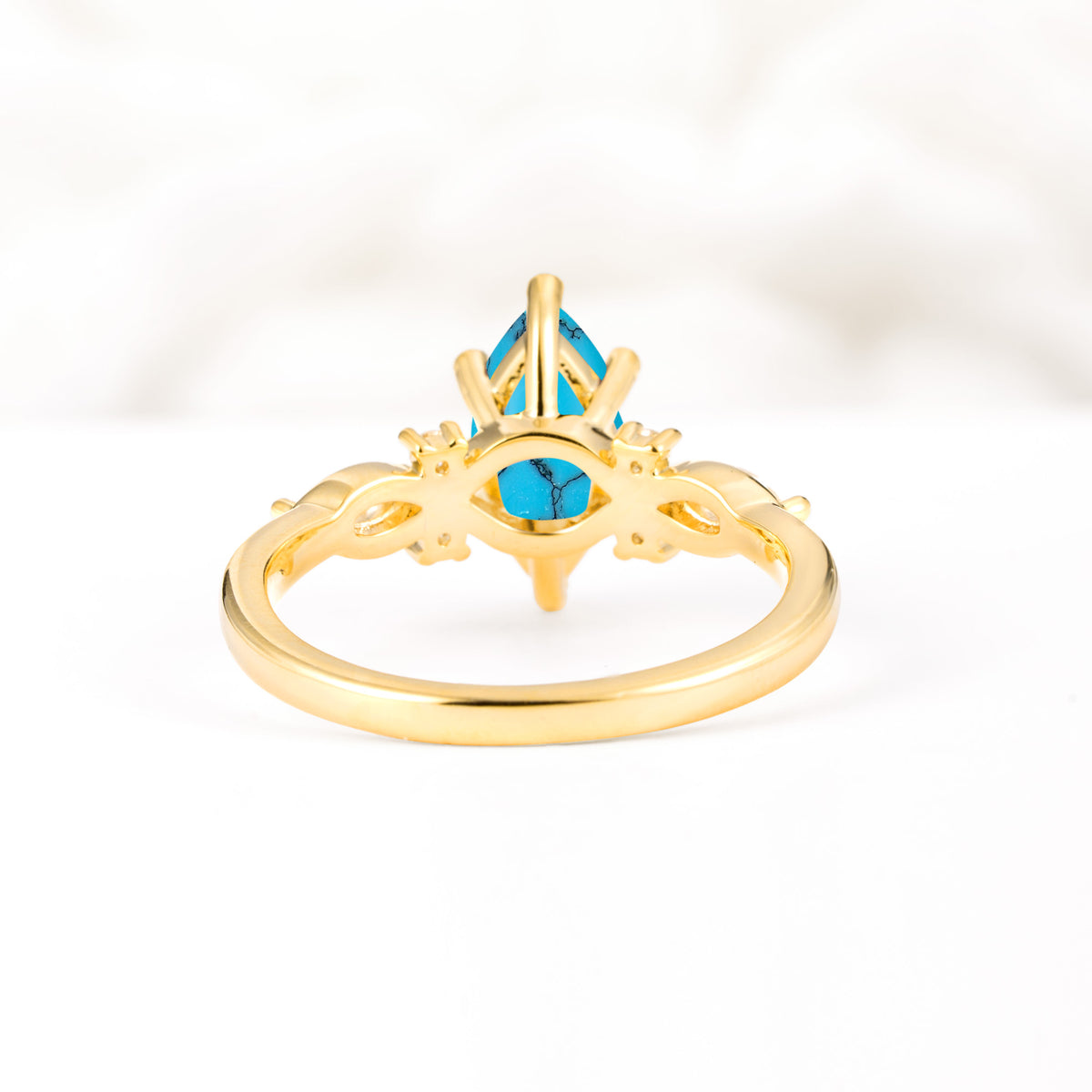 Classic Marquise Cut Side Accent Twisted Shank Turquoise Engagement Ring - Additional view