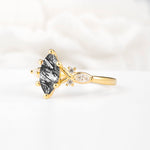Classic Marquise Cut Side Accent Twisted Shank Black Rutilated Quartz Engagement Ring - Additional view
