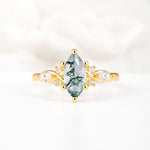 Classic Marquise Cut Side Accent Twisted Shank Moss Agate Engagement Ring - Additional view