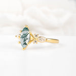 Classic Marquise Cut Side Accent Twisted Shank Moss Agate Engagement Ring - Additional view