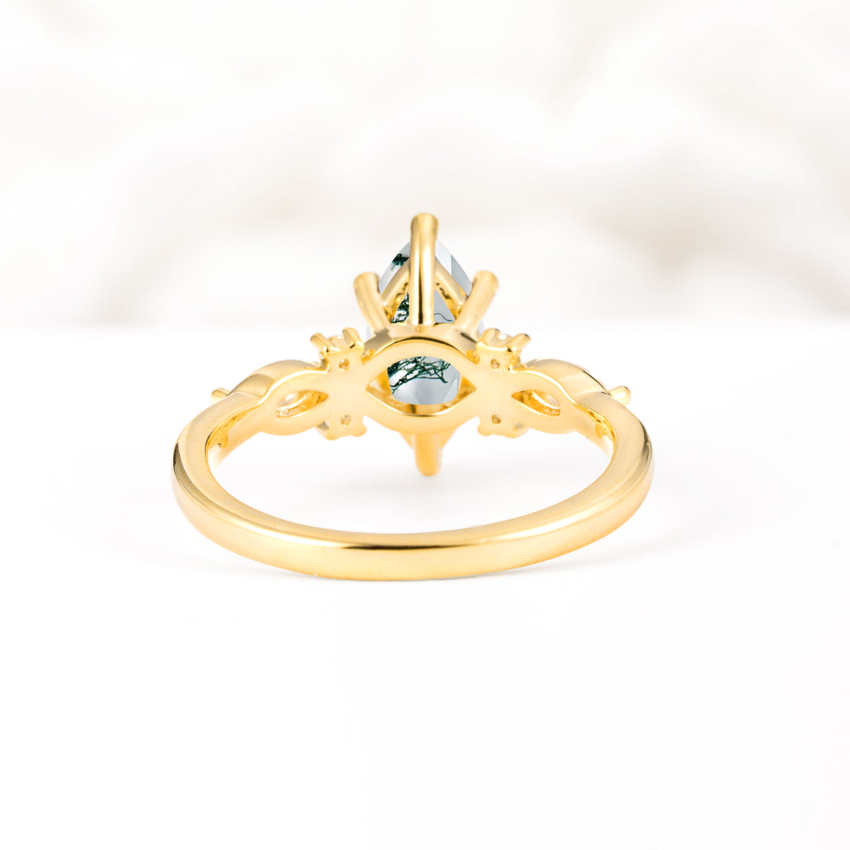 Classic Marquise Cut Side Accent Twisted Shank Moss Agate Engagement Ring - Additional view