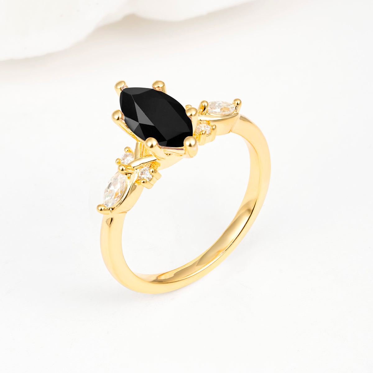 Classic Marquise Cut Side Accent Twisted Shank Black Onyx Engagement Ring - Additional view