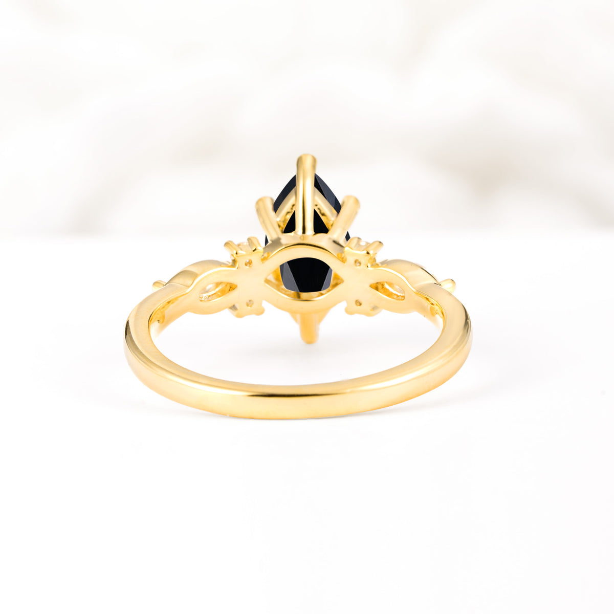Classic Marquise Cut Side Accent Twisted Shank Black Onyx Engagement Ring - Additional view