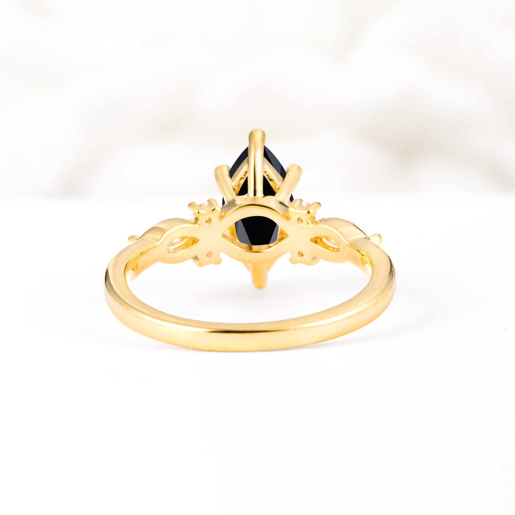 Classic Marquise Cut Side Accent Twisted Shank Black Onyx Engagement Ring - Additional view