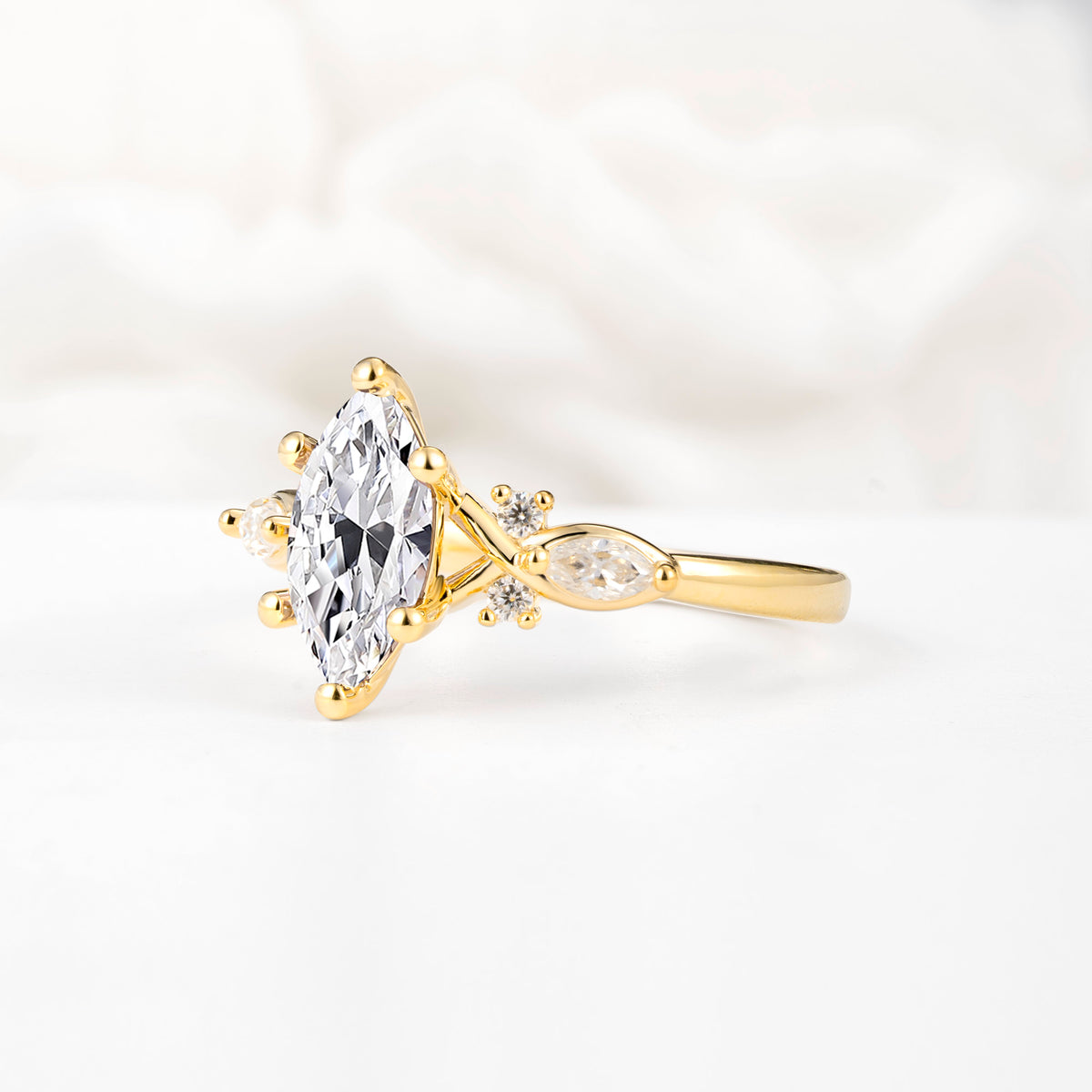 Classic Marquise Cut Side Accent Twisted Shank Lab Diamond Engagement Ring - Additional view