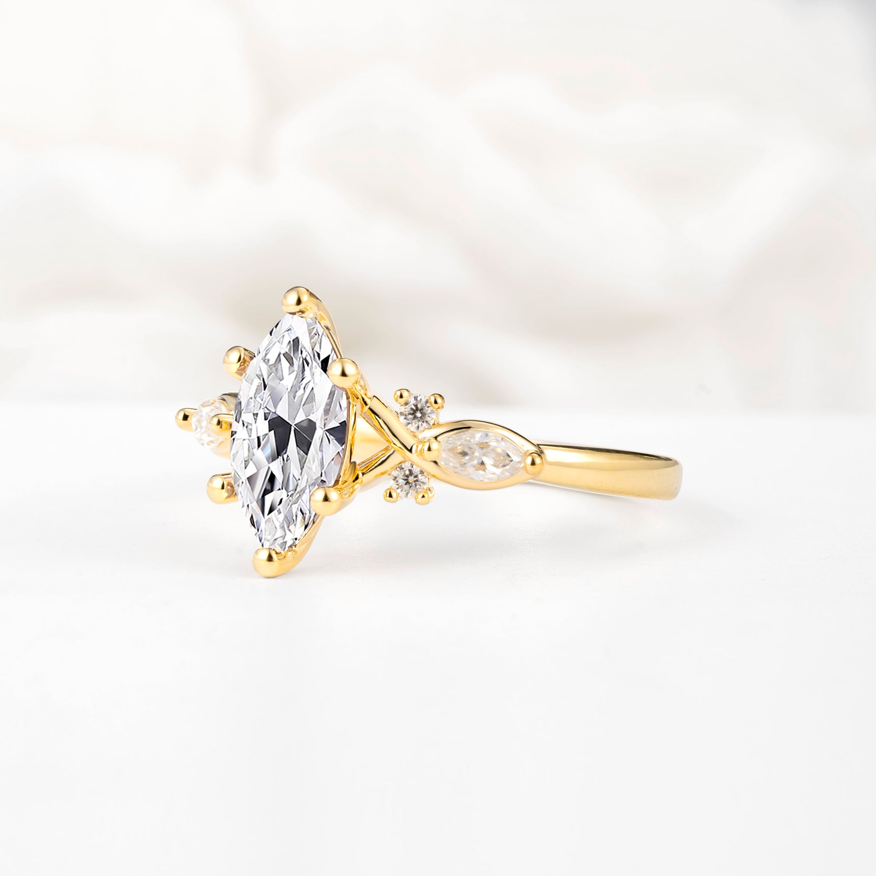 Classic Marquise Cut Side Accent Twisted Shank Lab Diamond Engagement Ring - Additional view