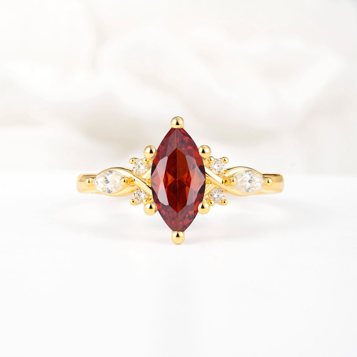Classic Marquise Cut Side Accent Twisted Shank Garnet Engagement Ring - Additional view