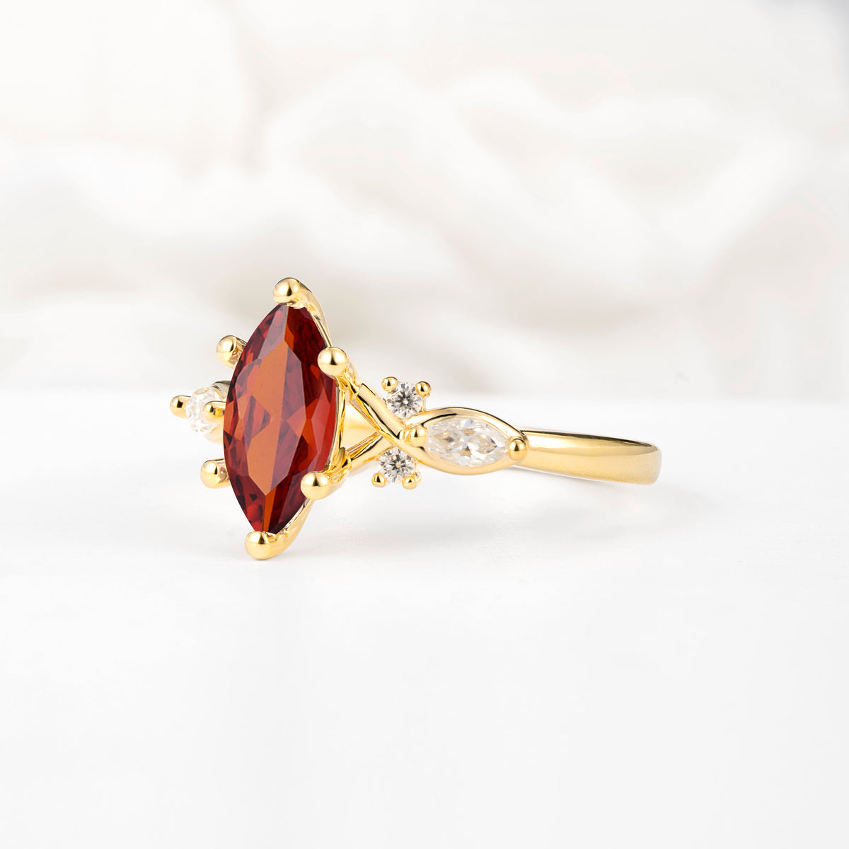 Classic Marquise Cut Side Accent Twisted Shank Garnet Engagement Ring - Additional view