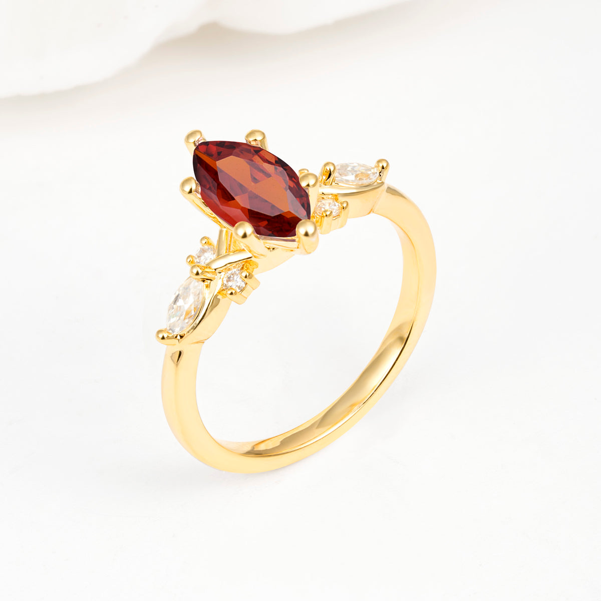 Classic Marquise Cut Side Accent Twisted Shank Garnet Engagement Ring - Additional view