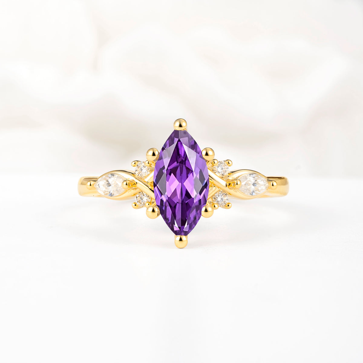 Classic Marquise Cut Side Accent Twisted Shank Amethyst Engagement Ring - Additional view